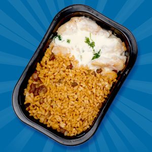 96 - Pescado en Crema de Ajo y Arroz con Gandules