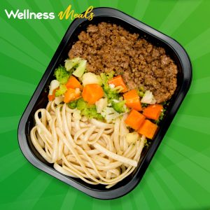 34 - Carne molida de res con Pasta Gluten Free y Vegetales Mixtos en Aceite de Aguacate